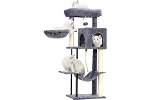 Gitelsnour Cat Tree for Indoor Cats with Steel Legs(Sturdy and Robust), Cat Tower with Platform, Cat Basket and Hammock, 2 Door Cat Condo, Hanging Sisal Rope, Cat Scratching Post, Smoky Gray GCT004SG