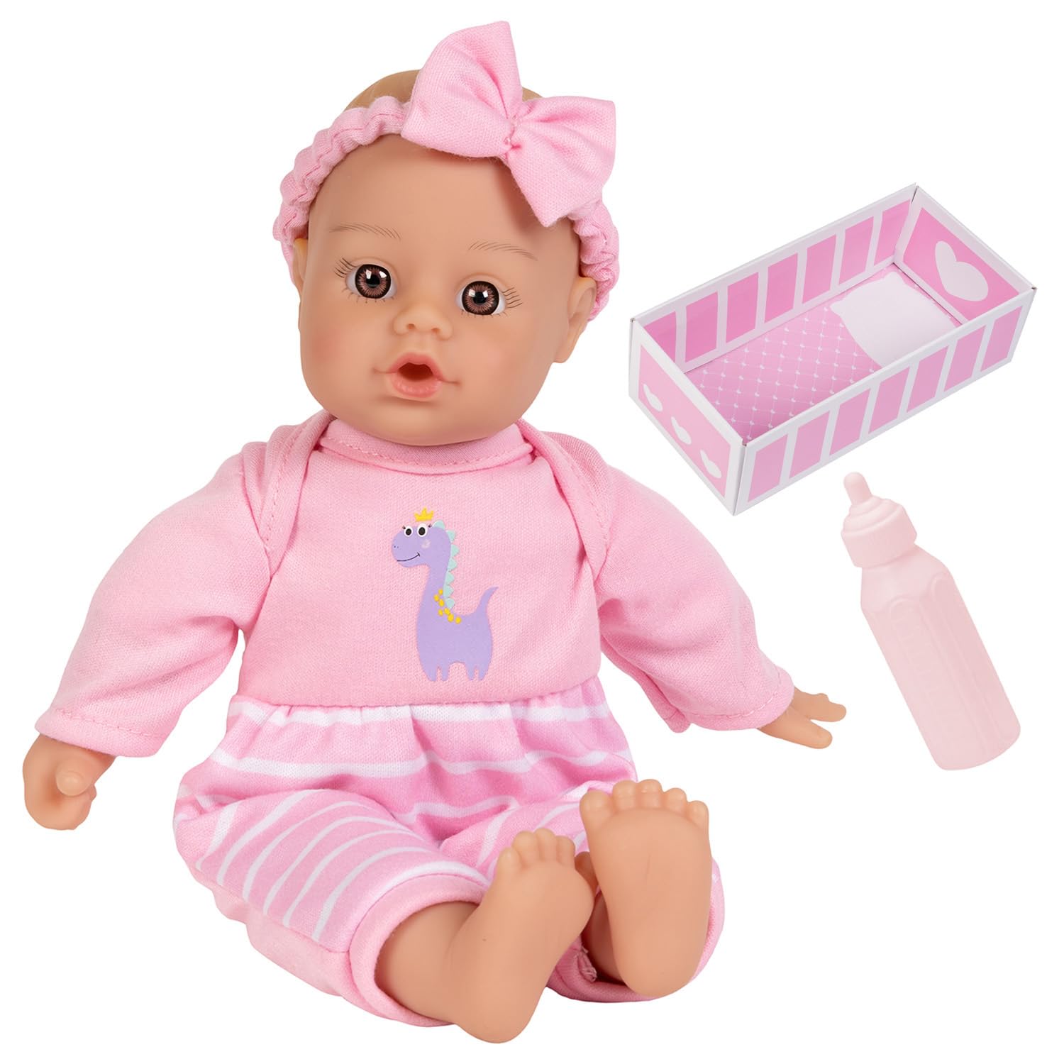 Photo 1 of Adora Sweet Baby - 11” Soft & Cuddly Baby Doll, Realistic Features, Gentle Scent, Machine Washable, Lightweight & Easy to Hold | Adorable Playmate (Girl Dino)