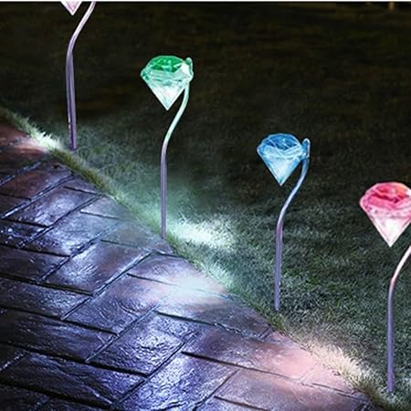 4 Packs Landscape Lights, LED Solar Garden Lights Outdoor Diamond Pendant Lights for Landscape Walkway Yard Path Deck Lawn Patio Driveway (Ranbow Color)