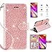 LG G7 ThinQ Wallet Case with [HD Screen Protector],Casekey [Kickstand] [Card Slots] [Wrist Strap] 2 in 1 Glitter Magnetic Flip PU Leather Wallet Case for LG G7 Thinq,Rosegold