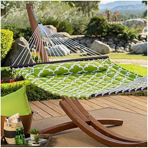 Island Bay 13 ft. Apple Green Quatrefoil Quilted 2 Person Hammock