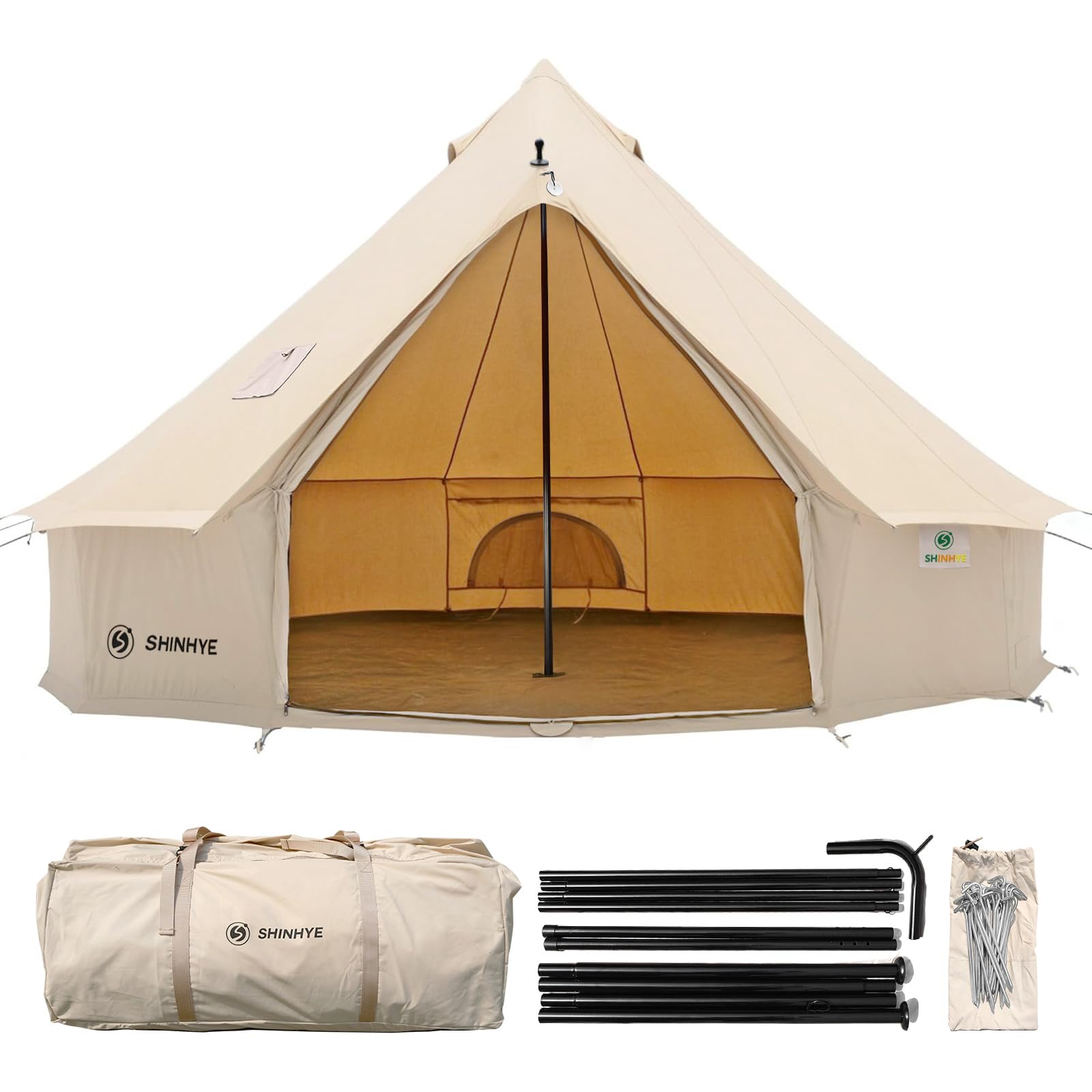 Photo 1 of Canvas Bell Tent Yurt Tent 4 Seasons for Camping 100% Cotton Glamping Tents with Stove Jack, Family Camping Outdoor Hunting Party (5M- 16.4FT)