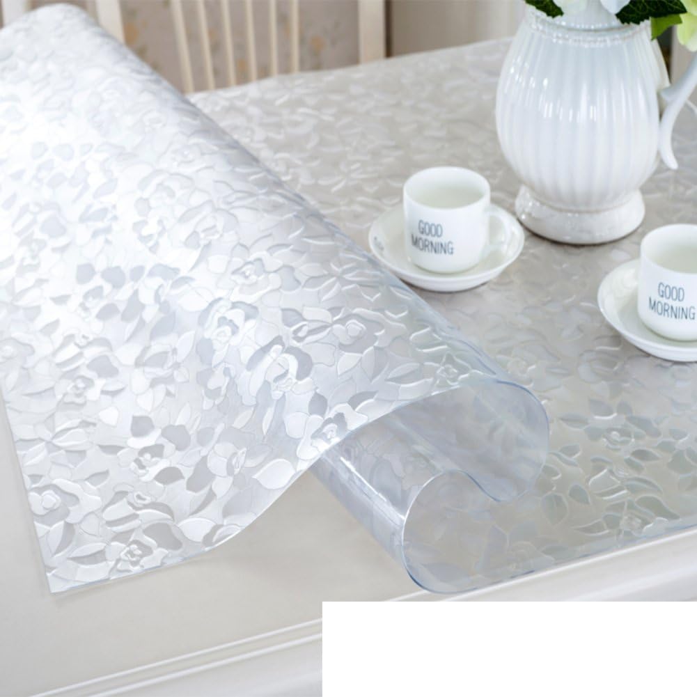 XKQWAN Pvc table cloth waterproof Anti-hot table cloth Soft glass Frosted Transparent table mats Plastic cloth crystal plate tablecloth-D 70x70cm(28x28inch)