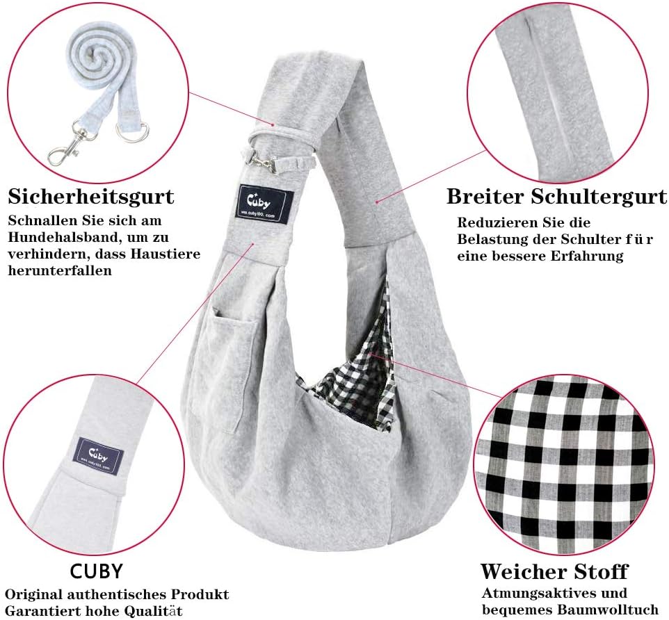Cuby Carrier Sling, Small Dog, Cat Sling, Pet Carrier Sling, Backpack, Single Shoulder Pet Bag for Travel Dog Carrier Bag, Grey Stripes - Image 4