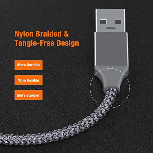 Micro USB Cable Android, BrexLink Micro USB to USB 2.0 Cable (2-Pack,6.6Ft) Nylon Braided Sync and Fast Charging Cable for Samsung, Kindle, Android Smartphones, Galaxy S7 Edge, Moto G5, PS4 (Grey)