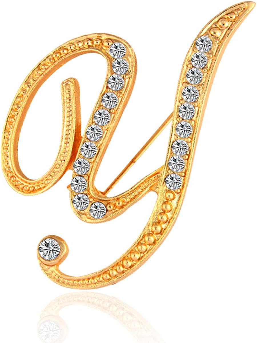 BeeGift Letter Brooch Pins Initial Rhinestone Brooch for Women Crafts