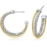 LILIE&WHITE Twist Two Tone Hoop Earrings For Women Gold And Silver Earrings With Three Circles Two Tone Statement Earrings Fashion Jewelry