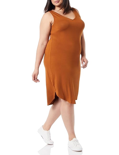 Amazon Essentials Women's Jersey Regular-Fit Sleeveless v-Neck Midi Dress (Previously Daily Ritual), Caramel, X-Large