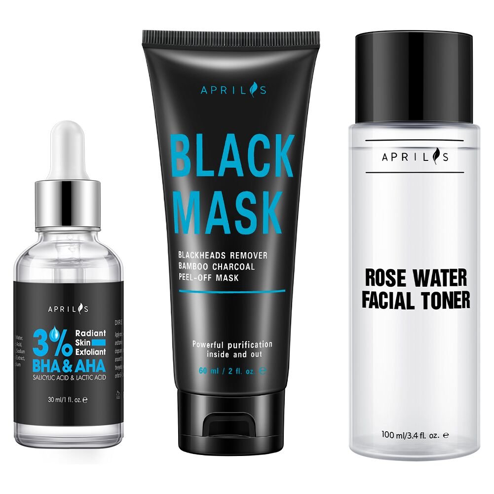 Aprilis Blackhead Remover Set, Scientific 3-Step Solution, Skin Exfoliant, Black Mask and Firming Facial Toner for Removing Blemishes & Blackheads, Radiant Skin Treatment
