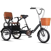 SAeWare Folding Elderly Tricycle,Adult Rickshaw Pedal Tricycle,Leisure Vehicle,16inch Tandem Trike with Rear seat,Sensitive Dual Brakes,Scooter Bike (Black 16 in)