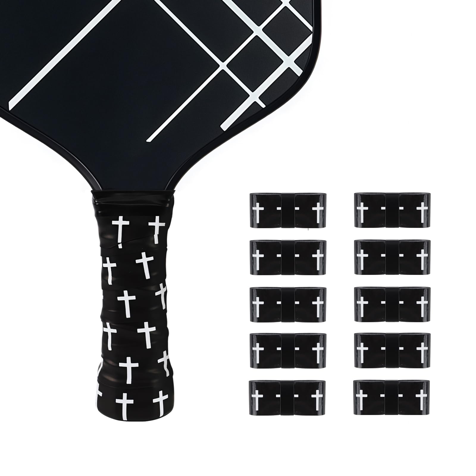 Photo 1 of 10pcs Tacky Faith Cross Pickleball Overgrip, Religious Anti Slip Pickleball Tape Moisture-Wicking Grip Tape, Standard & Skinny Handles (Black, One Size)