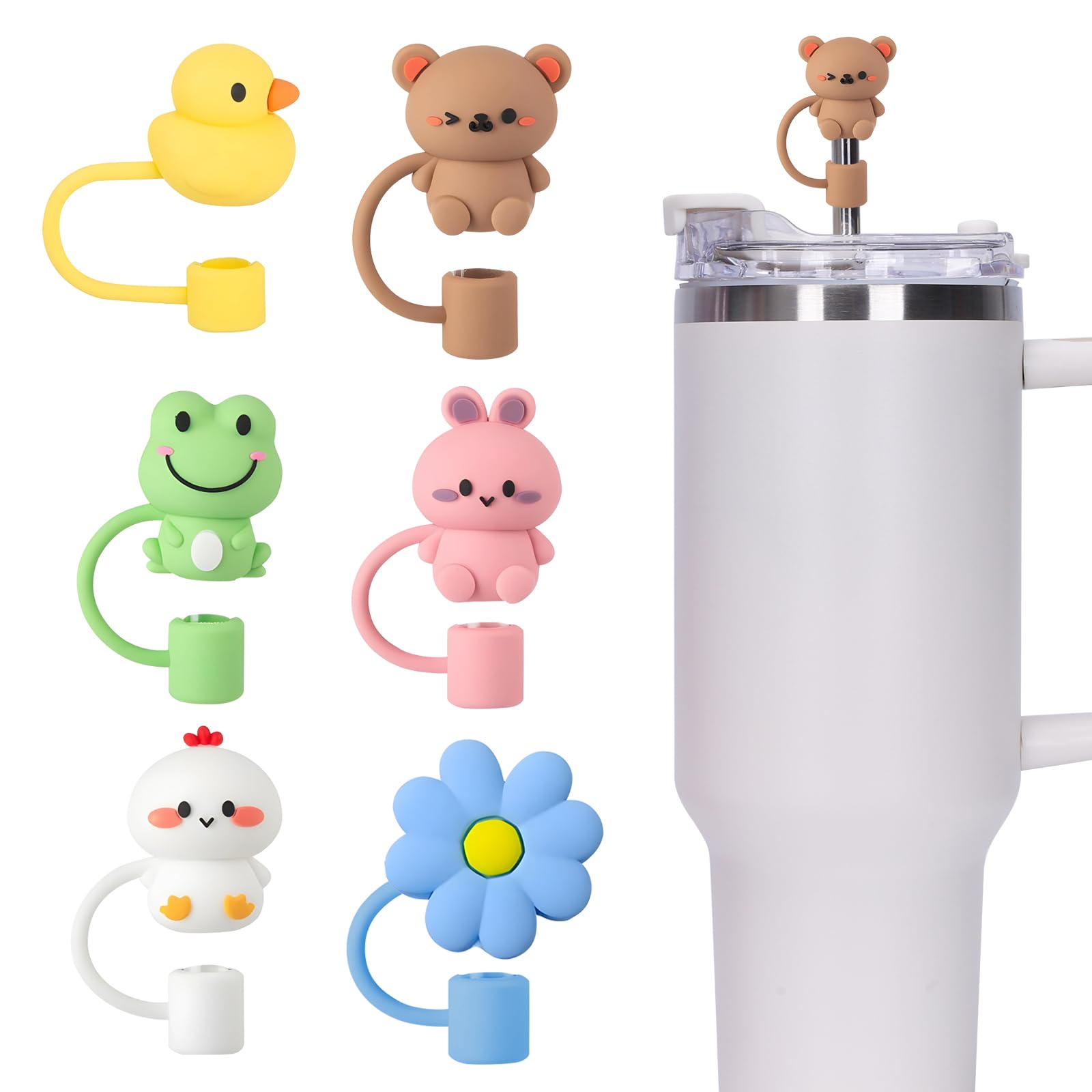 Stanley Straw Caps - 6 Mixed Animal Straw Toppers for 30oz & 40oz Lids