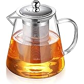 Glass Teapot with Infuser Tea Pot 32oz/43oz Tea Kettle Stovetop Safe Blooming and Loose Leaf Tea Maker Set (43oz/ 1300ml)