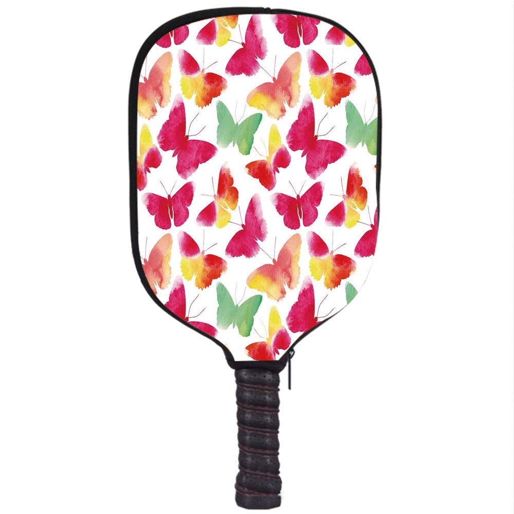 iPrint Neoprene Pickleball Paddle Racket Cover Case,Colorful Home Decor,Watercolor Butterflies with Large Colored Wings Spirit Animal Paint,Fuchsia Green ...