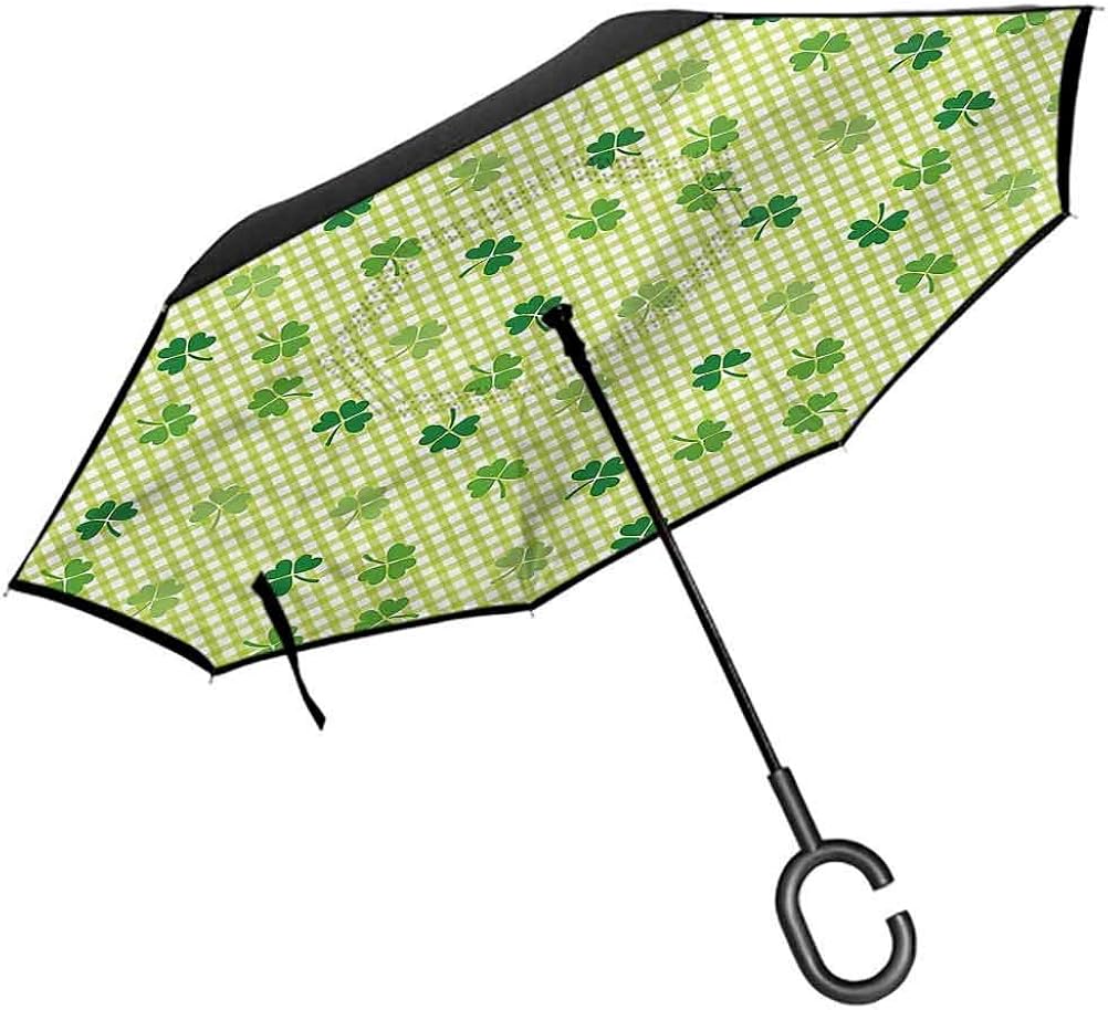 ScottDecor Irish Reverse Umbrella Checkered Retro Shamrocks