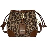 Leopard Print Drawstring Bucket Bag Cheetah Pu Leather Crossbody Drawstring Bucket Handbag Hobo Bag
