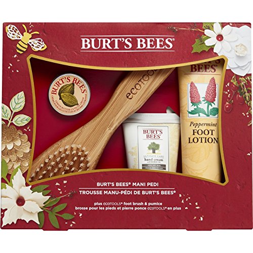 Burt's Bees Mani Pedi Gift Set, 4 Hand & Feet Products - Hand Cream, Cuticle Cream, Foot Lotion and EcoTools Foot Brush & Pumice