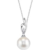 The Pearl Source Freshwater Cultured Pearl Pendant for Women Pearl and Diamond Pendant Necklace with 14K Gold