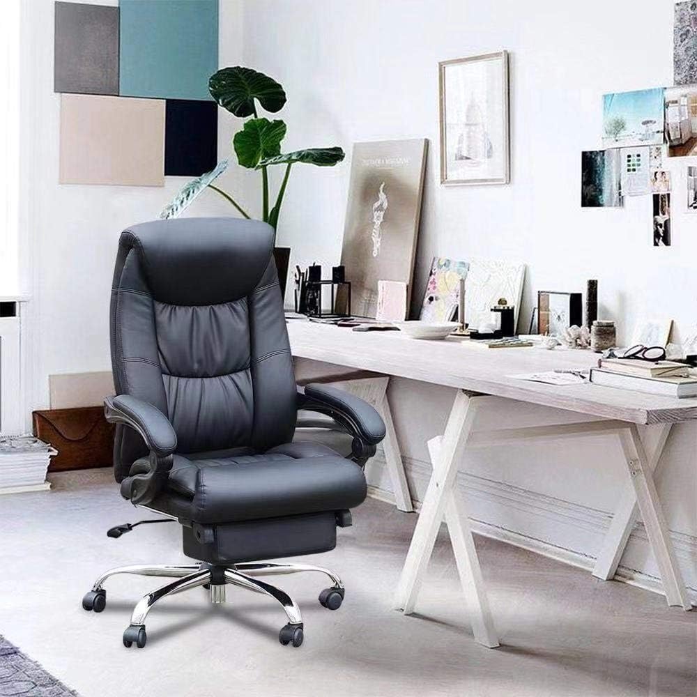 Duramont Reclining Leather Office Chair - High Back Executive Chair - Thick Seat Cushion - Ergonomic Adjustable Seat Height and Back Recline - Desk and Task Chair: Furniture & Decor
