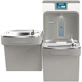 Elkay LZSTL8WSLP ezH2O Bi-Level Bottle Filler &amp; ADA Fountain | Light Gray Granite, Refrigerated, Two-Level, 6,000 Gal Filter, NSF Certified, Reduces Lead &amp; Microplastics, ADA Compliant