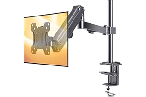 ErGear 13”-32” Single Monitor Desk Mount Stand Kit, Full Motion Gas Spring Arms with Clamp On/Grommet Mounting Base, Holds Computer Screen up to 17.6 lbs/Arm with 75/100mm VESA, Black
