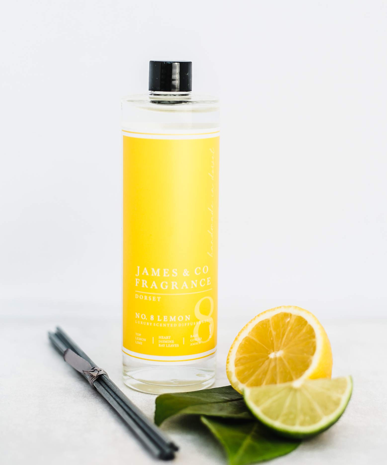 James & Co No.8 Lemon (Lemon & Bergamot) 200ml Reed Diffuser Refill Bottle with 6 Fibre Reeds