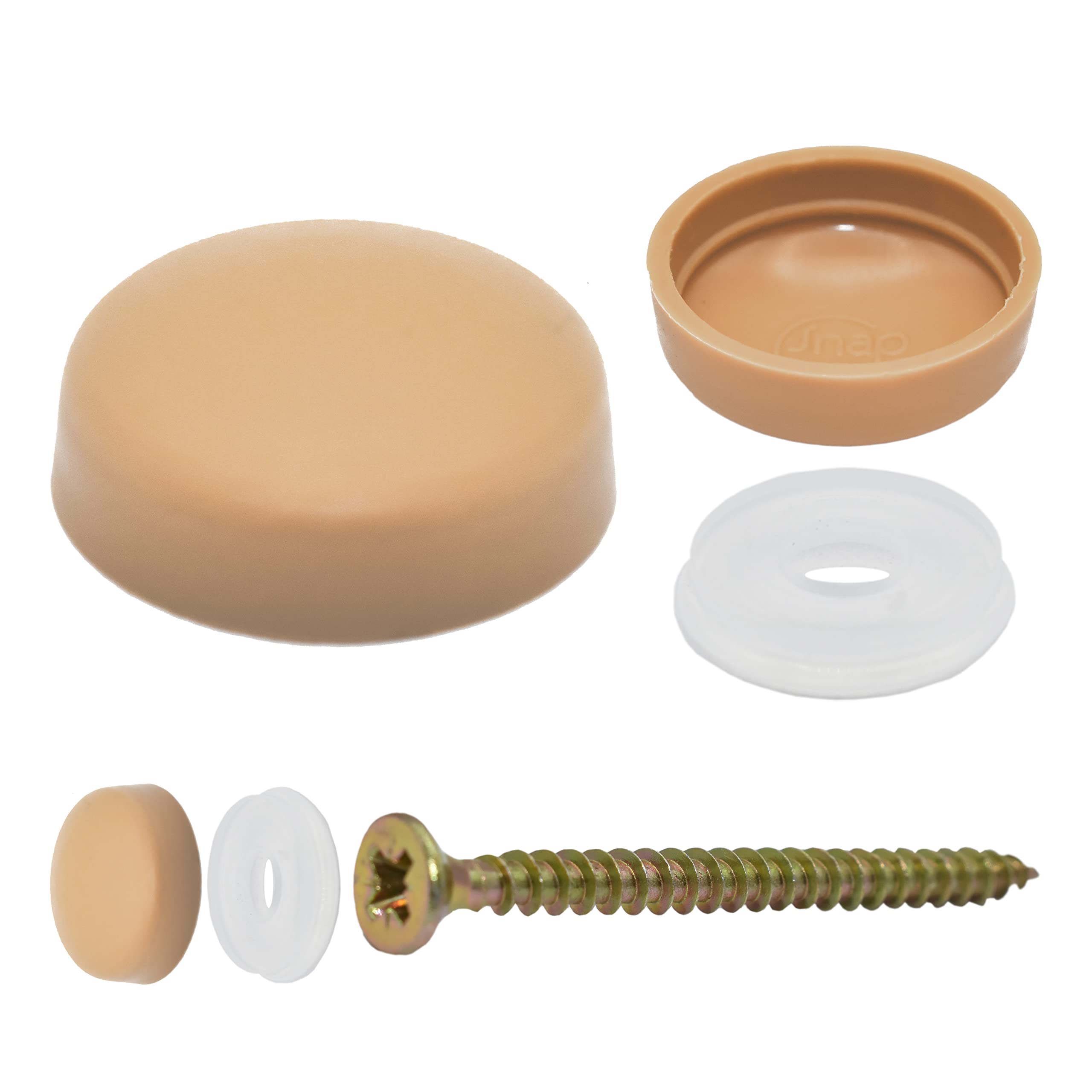 Snap-On Two Piece Dome Screw Cover Caps - Pack of 50 Large Matt Caps & Bases : Caramel Brown