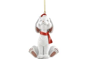 JFSM INC. White Whimsical Happy Bunny Christmas Ornament (White) - 3.5" x 2.5" x 1.75" - Hand Painted Resin for Bunny Lovers