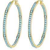 CiNily Mult-colors Crystal Stainless Steel Hoop Earring for Women Hypoallergenic Jewelry for Sensitive Ears Large Big Hoop Earrings 2"