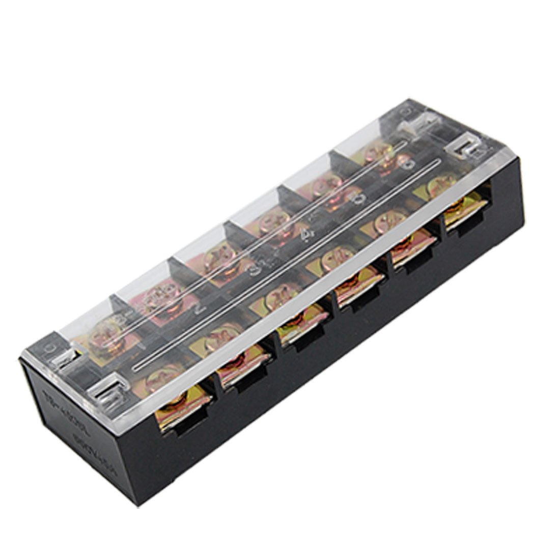 sourcing map 600V 45A Dual Row 6 Positions Covered Screw Terminal Strip Block