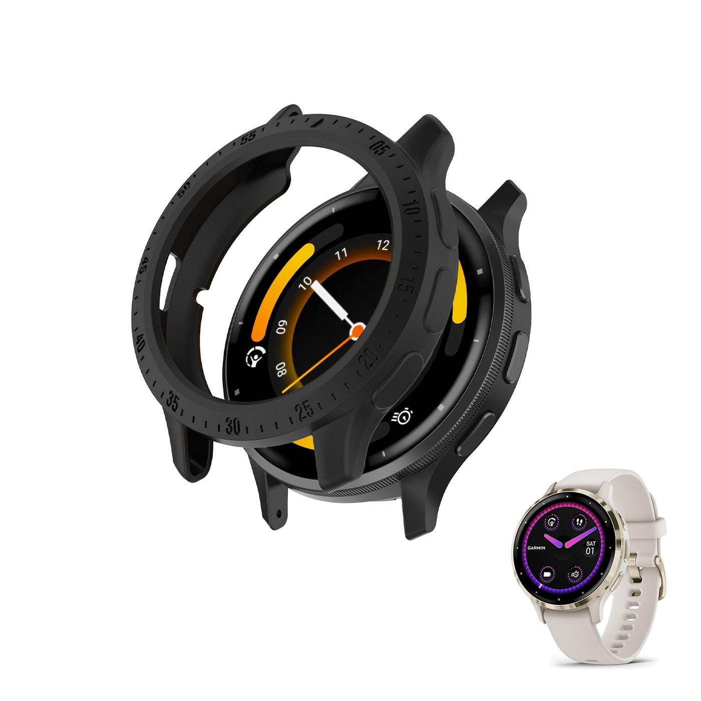 HOMTERN Case Designed for Garmin Venu 3S 41mm ONLY, Soft TPU Lightweight Shell Drop-proof Scratch-Proof Flexible Armor Heavy Protective Case,Black