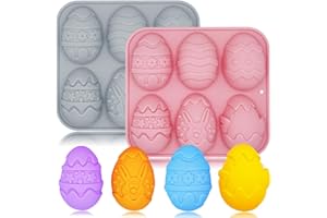 BENEKIY 2 Pack 3D Easter Egg Molds 6 Cavity Easter Chocolate Molds Silicone Bunny Egg Muffin Moulds Tray Non-stick Baking Molds for Easter Chocolate Cake Dessert Candy Mousse Pastry Handmade Soap Crayons