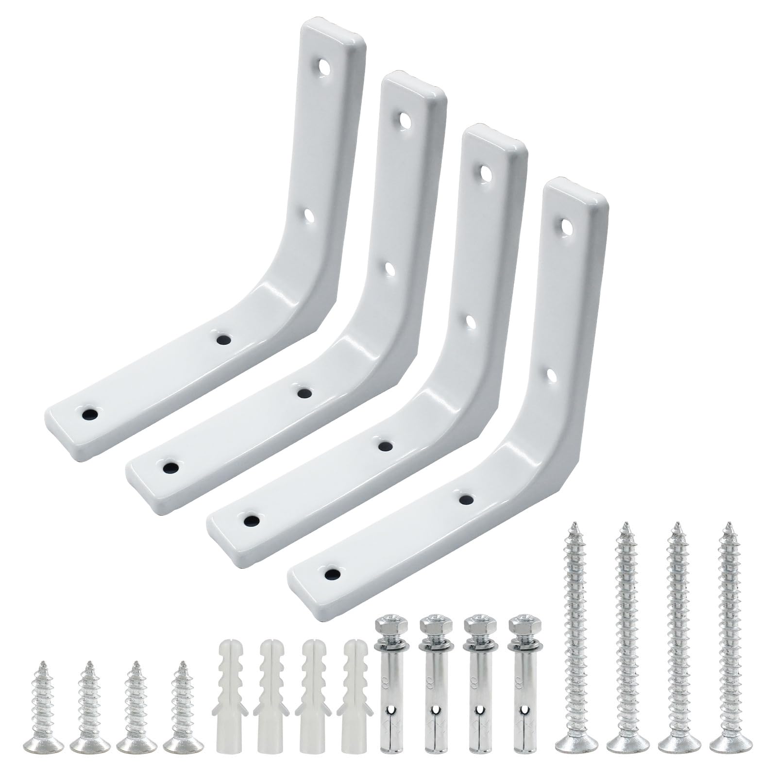 Cjueiom 4 Pcs 4 Inch White Shelf Bracket, L Shaped Bracket, Angle Brackets Heavy Duty for Bookshelf Table Furniture Window Wall Wood Board, 100mm*100mm
