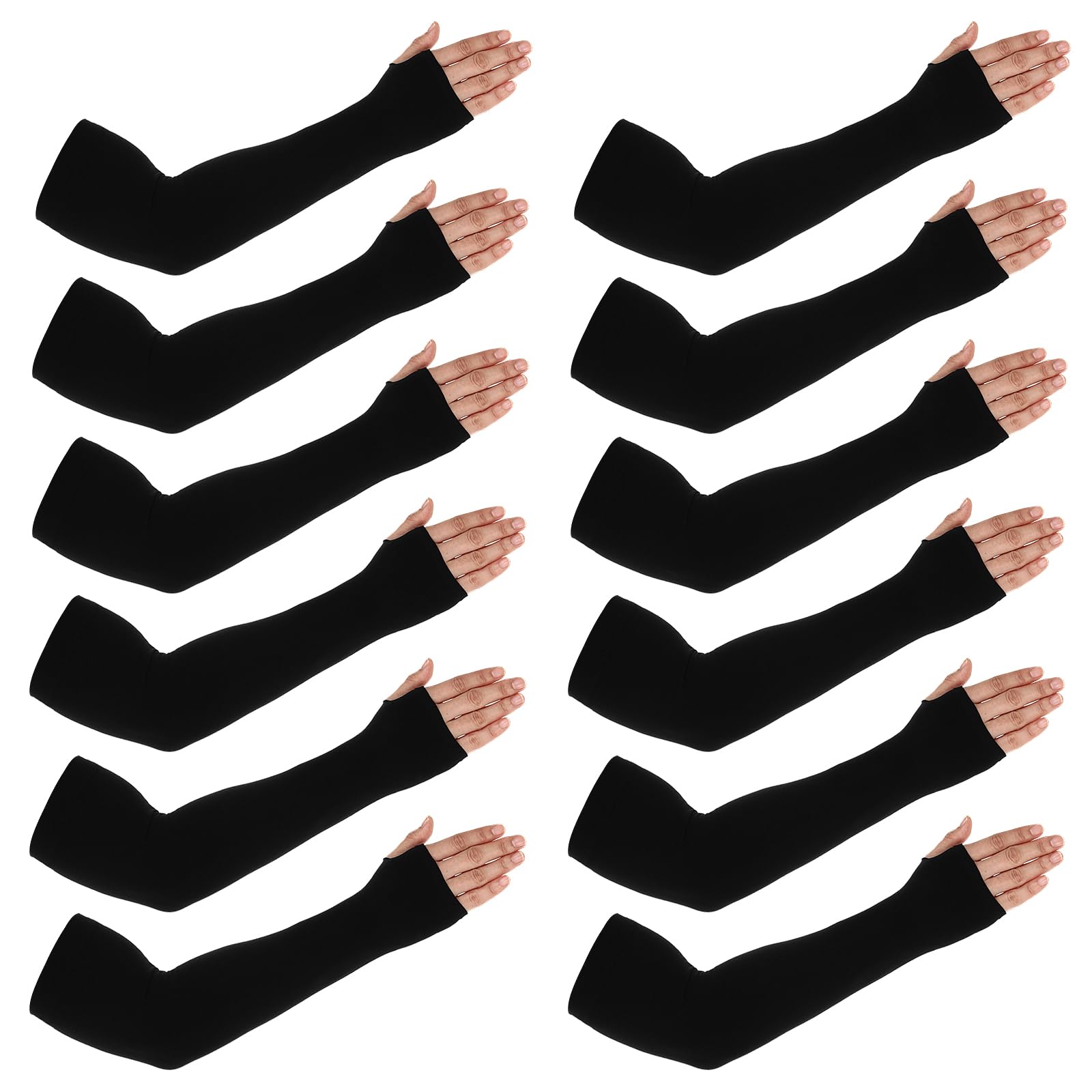 Photo 1 of 6 Pairs Black Arm Sleeves for Men Women to Cover Arms with Thumb Holes Sun Protection Arm Sleeves Volleyball Nylon Football Arm Sleeve to Cover Arms Sport Sun Protection Ice Silk Sleeves(35*10cm)