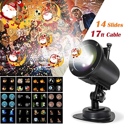 Christmas Projector Lights, Ocean Wave LED Light Projector Dynamically Changing Colorful Landscape Lights Waterproof Outdoor Indoor Xmas Party Yard Garden Decorations-14 Slides 17feet Cable
