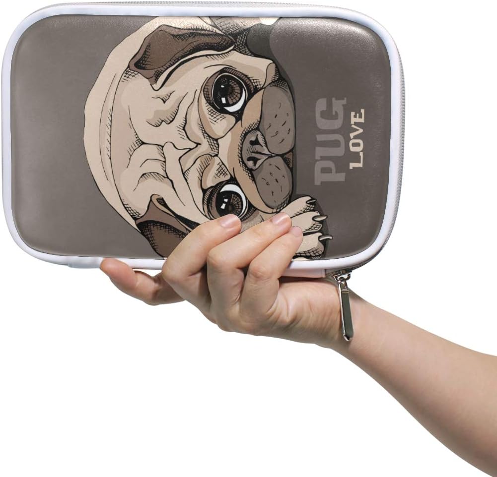 ISAOA Large Capacity Multifunction Pencil Case for School,Cute Pug Puppy Dog Coffe Brown Sturdy Stationery Pencil Pouch Cosmetic Bag Case for Pen Makeup Brush Notebook