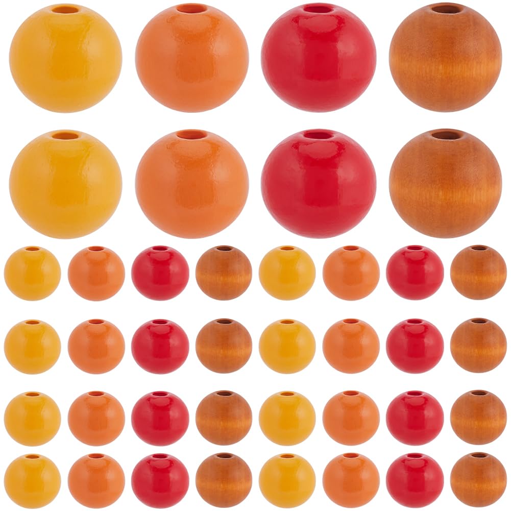 SOFPLATE 120Pcs Thanksgiving Wood Beads Fall Wooden Bead Bulk 16mm Autumn Harvest Red Yellow Orange Craft Round Spacer Loose Beads for Bracelet Beading Farmhouse Garland Home Party Decor jewellery