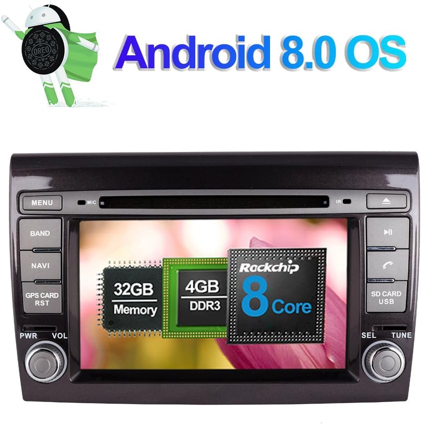7 Inch Android 8.0 System 8 Core 4GB RAM 32GB ROM Car Radio Stereo Head Unit with DVD Player GPS Navigation for Fiat Bravo 2007- Support RDS/AM/FM,Backup Camera,Phone Link,WIFI/3G,Bluetooth,DVR