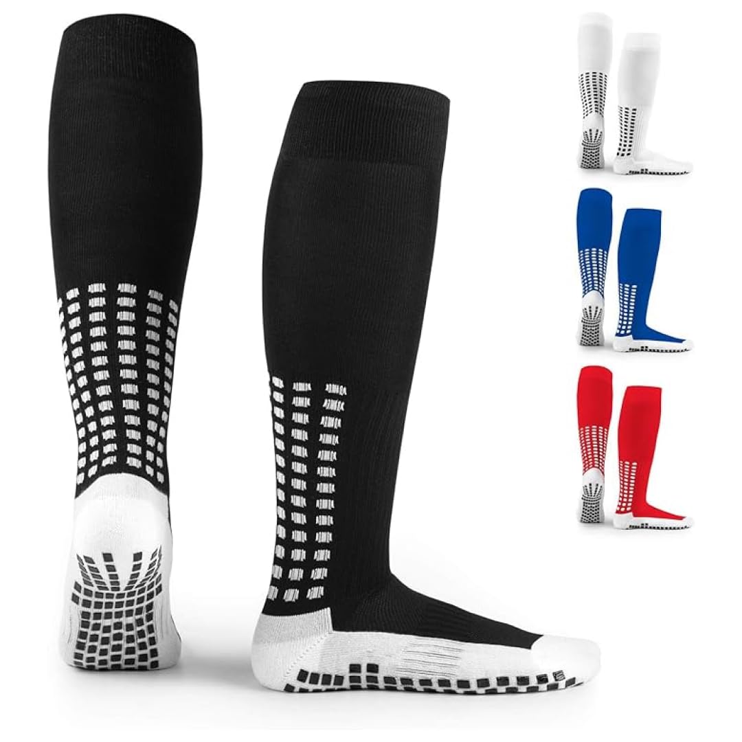 LUX SPORTS Anti-Slip Knee-High Football Socks - One Size, Black, Cotton, Unisex - Non-Slip Stability for Football Grip Socks