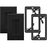 VCE Brush Wall Plate with Bracket, Cable Pass Through Insert Single Gang Decorator Wall Cover for Low Voltage Cables, Cord Hider for Wall Mount TV, Home Theater System, Black (2-Pack)