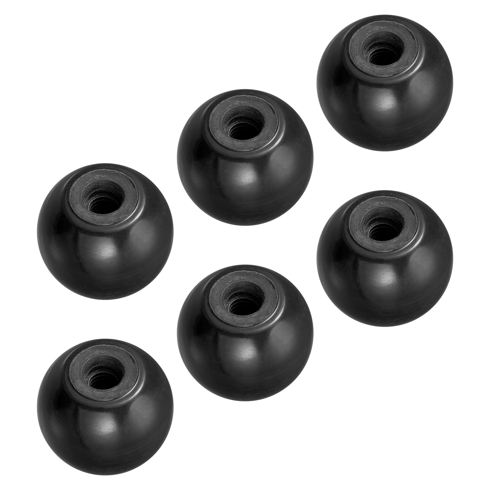 METALLIXITY Threaded Ball Knobs (25mm/0.98") 6Pcs, Plastic Round Operation Ball Handles with M6 Female Thread - for Machine Handle Tool Replacement, Black