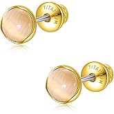 Limerencia Titanium Earrings, 20G 6mm Hypoallergenic Cat's Eye Screw Back Earrings for Sensitive Ears, Implant Grade Pure G23 Titanium Studs, Jelly Gold Tone, Minimalist Stud Earrings for Women