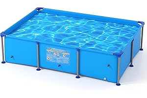GYMAX 8.5' x 6' x 26" Metal Frame Above Ground Swimming Pool, Outdoor Backyard Famliy Pool w/Puncture-Resistant Fabric, Drain