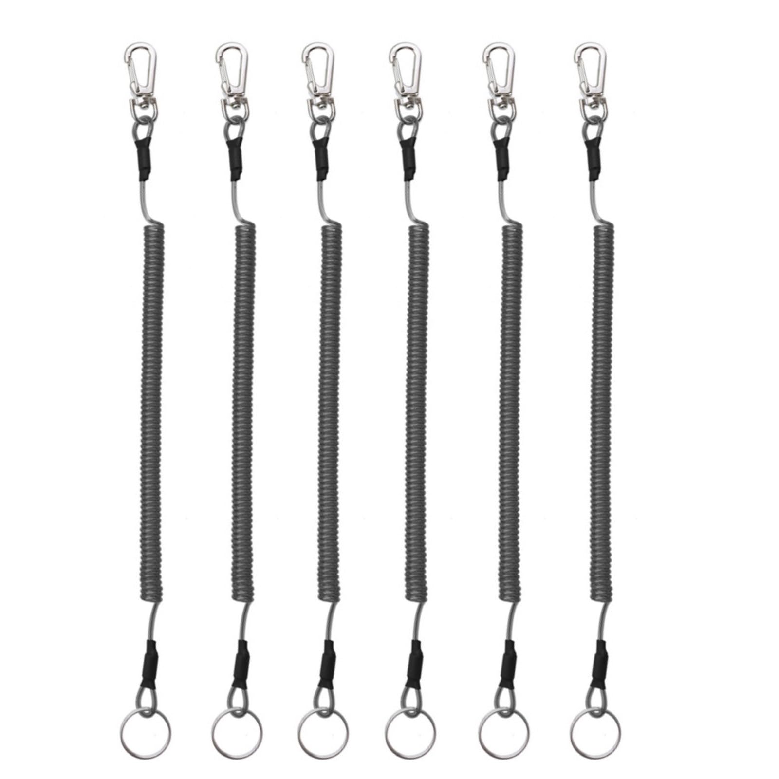 6PCS Fishing Lanyard, Keychain Stretchy Retractable Coiled Lanyard Multifunctional For Pliers, Boating, Keys, Hiking Climbing Cycling Fishing-Grey