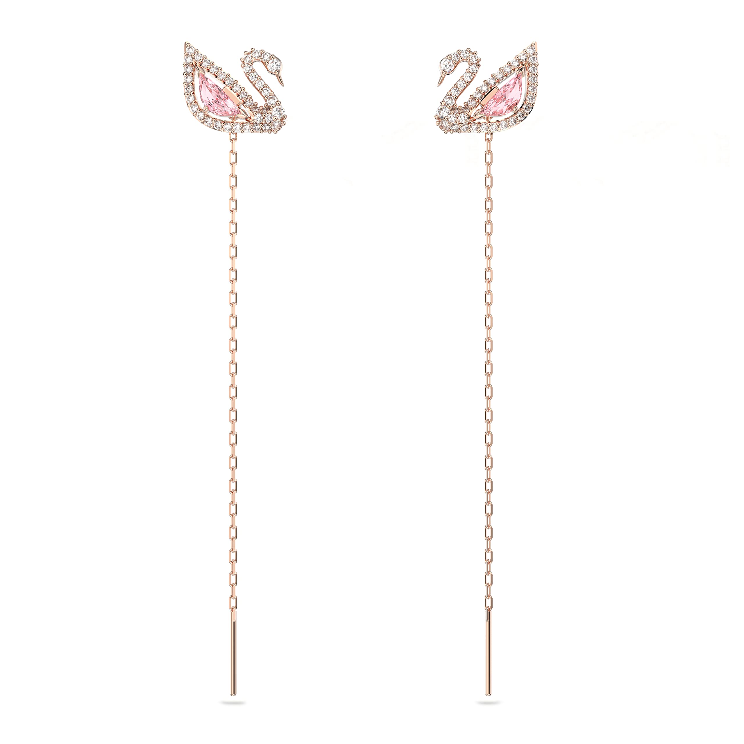 Swarovski Swan Earrings, Rose Gold Tone Finish, Pink Crystals, Clear Crystals Image