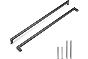 Redunest Matte Black Cabinet Pulls - Square Drawer Pulls, 2 Pack 18 Inch Stainless Steel Kitchen Door Cupboard Handles, 458mm Hole Centers