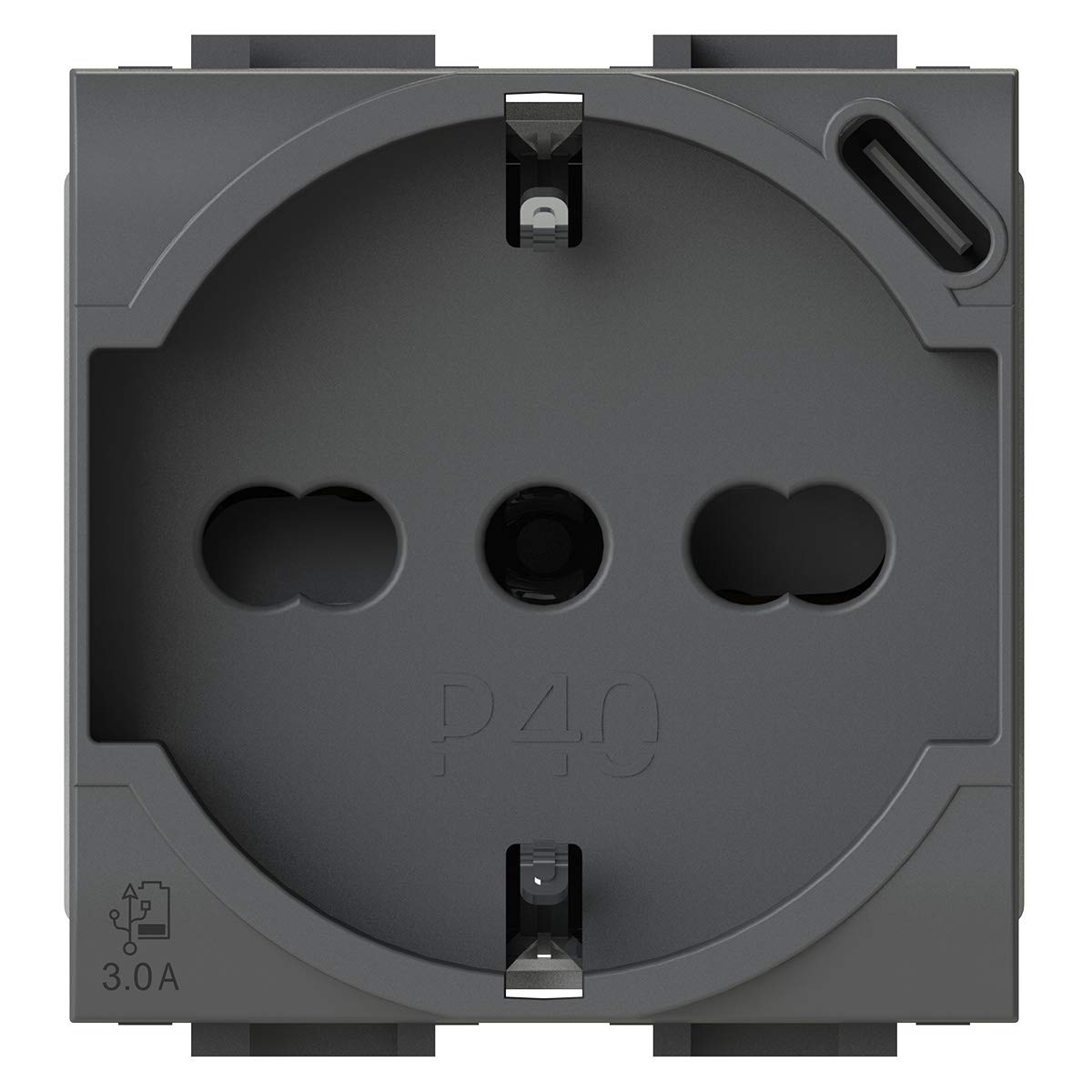 P40 USB3.0 Schuko Type P40 Socket with Integrated 3 Amp USB Power Supply with Type C Connector Compatible with Bticino LivingLight Anthracite