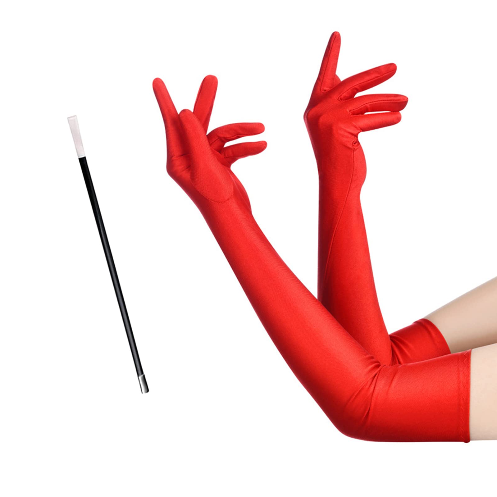 MIVAIUN Red Elbow Gloves, Satin Opera Gloves, 1920s Style, One Size Fits Most, Women's, 2 Psc