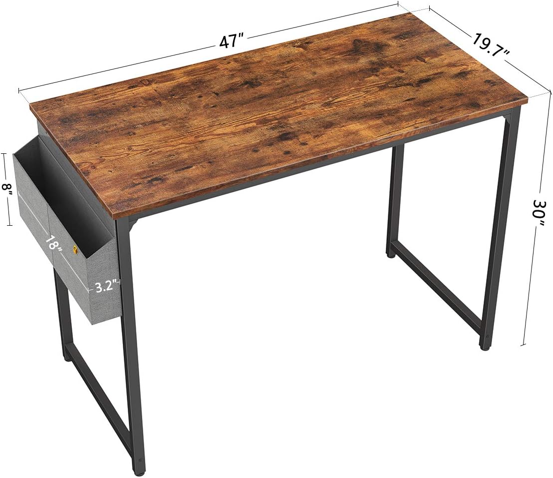 CubiCubi Computer Desk 47" Study Writing Table for Home Office, Industrial Simple Style PC Desk, Black Metal Frame, Rustic: Kitchen & Dining