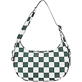 FODOKO Crescent Shoulder Bag for Women Checkered Purse Small Cute Clutch Hobo Handbags Nylon Quilted